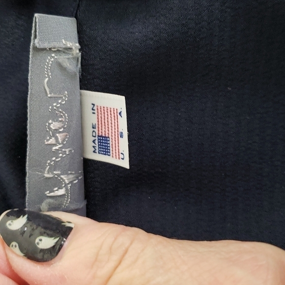 Vintage 80s Alison J. Satin Wrap Surplus Midi Dress Navy Long Sleeve XL VGUC - Picture 9 of 17